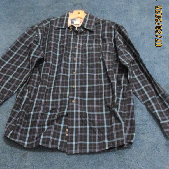 George Strait Wrangler Brown and Blue Plaid Long Sleeve Large Shirt - Picture 1 of 4